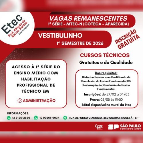 Vagas Remanescentes  - M-TEC (COTECA - APARECIDA-SP)